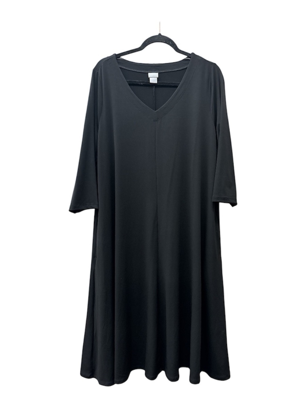 Chico’s Travelers Black Swing Dress Size 3 XL XXL V-Neck Stretch Midi